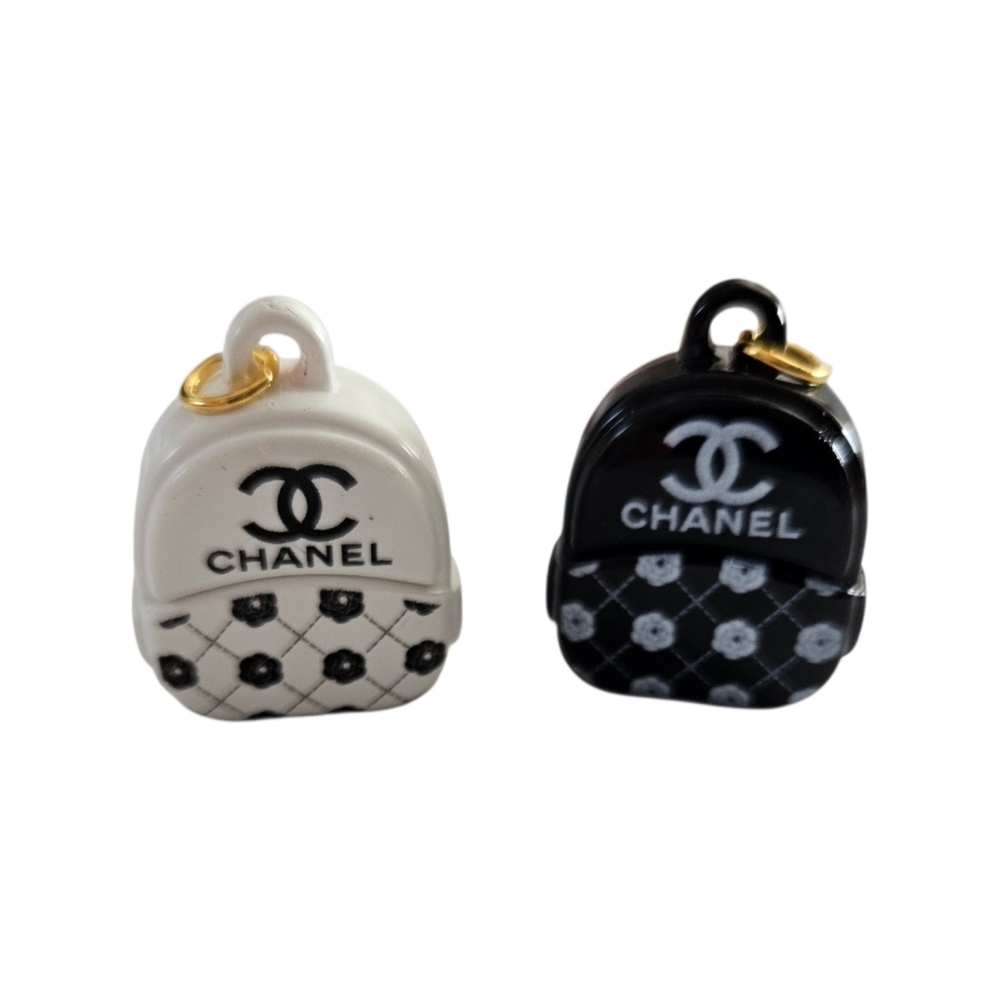 CHANEL Stamped Resin Backpack Replacement Pull Charms - Black Or White - Picture 8 of 8